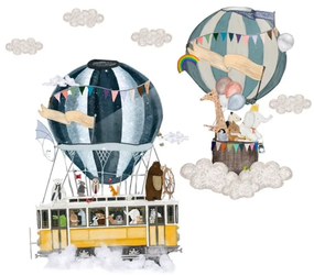 Autocolant de perete "Baloane cu aer cald cu animaluțe" 68x83cm