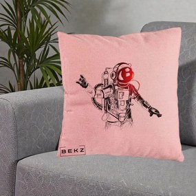 Perna Decorativa Astronaut Rock Sketching, 40x40 cm, Roz, Husa Detasabila, Perna Inclusa, BEKZ®