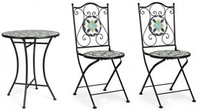 Set masa si scaune pliabile pentru gradina 3 piese multicolor din metal si ceramica, Positano Bizzotto