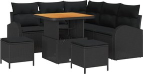 vidaXL Set de canapele pentru grădină cu pernă 8 pcs Negru poliratan