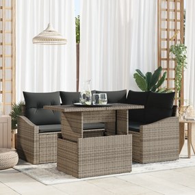 vidaXL Set de mobilier de grădină cu 5 piese, perne incluse, gri, din rattan poliuretan.