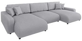 Colțar gri deschis extensibil, cu spațiu de depozitare, cu tapițerie din catifea reiată Sara – Ropez