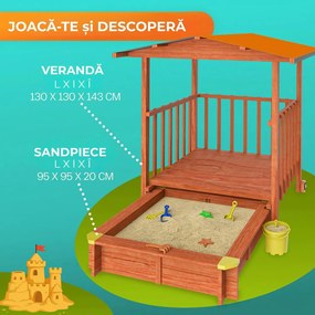 Groapa cu nisip cu verandă SUNNY, 130x130x143cm, maro/portocalie Jurhan