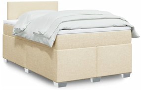 vidaXL Pat box spring cu saltea, crem, 120x200 cm, textil