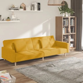 Canapea extensibila cu 2 locuri, 2 perne, galben, textil