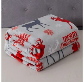 2x Patura de microfleece gri de Craciun MERRY CHRISTMAS DEER 160x200 cm