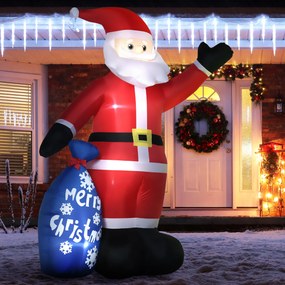 Mos Craciun gonflabil cu lumini LED albe, decor de Craciun pentru exterior si interior cu umflator inclus 146x77x238cm Outsunny | Aosom RO