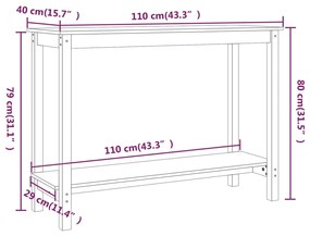 Masa consola, alb, 110x40x80 cm, lemn masiv de pin