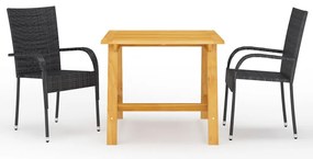 vidaXL Set mobilier de grădină, 3 piese, negru