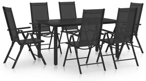 3070635 vidaXL Set mobilier de grădină, 7 piese, negru, aluminiu