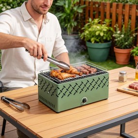 Outsunny Grătar Portabil pe Cărbune cu Ventilator Integrat pentru Exterior, Verde Deschis | Aosom Romania