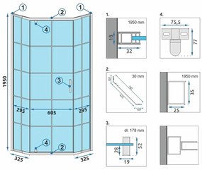 Cabina dus cu cadita de dus pentagonala Rea Hex cu usa batanta 80x80 negru - alb