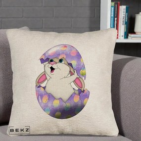 Perna Decorativa Iepuras din Ou de Pasti, 40x40 cm, Bej Canapea, Husa Detasabila, Perna Inclusa, BEKZ®