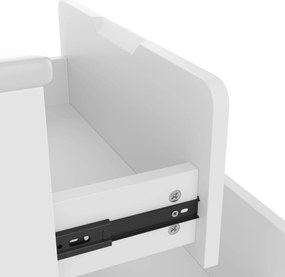 Dulap de baie suspendat pe perete cu iluminare LED cu senzor radar, două sertare și chiuvetă integrată din ceramică, 60x46x50 cm, Alb