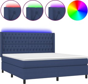 vidaXL Pat cu arcuri, saltea și LED, albastru, 160x200 cm, textil