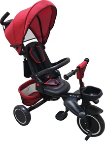 Tricicleta pliabila cu copertina Baby Care™ Folding Trike, Roti din spuma cauciucata EVA, Pedale si maner pentru parinti, Scaun reversibil cu rotire