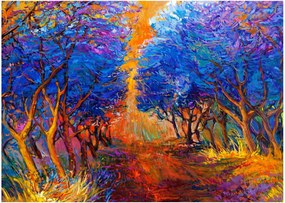 Tablou pe sticlă - Coroane de copac de toamnă, impresionism modern (70x50 cm)
