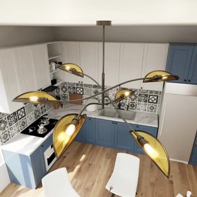 Lustră pe tijă LOTUS 6xE14/10W/230V negru/auriu