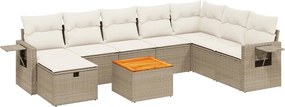 vidaXL Set canapele de grădină, 9 piese, cu perne, bej, poliratan