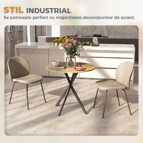 HOMCOM Masă Rotundă de Dining Industrială 80cm - Stejar Alb | Aosom Romania