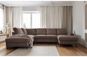 Colțar maro extensibil cu tapițerie din catifea reiată (cu colț pe partea stângă ) Lofty Lilly – Miuform