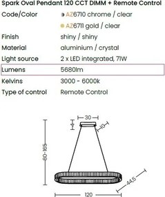 Lustra LED ovala cu telecomanda SPARK crom 120 CCT DIMM