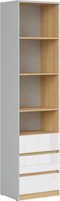 Biblioteca NANDU, gri deschis/stejar, PAL laminat, 39x50x201 cm