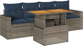 vidaXL Set canapea de grădină cu perne, 5 piese, gri, poliratan