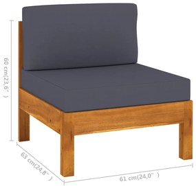 Canapele de mijloc, perne gri inchis, 2 buc. lemn masiv acacia 1, Morke gra, Canapea de mijloc (2 buc.)