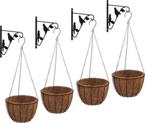 vidaXL Suporturi de jardiniere coș suspendate 4 buc, negru, oțel