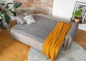 Canapea maro deschis extensibilă/cu spațiu de depozitare cu tapițerie din catifea reiată 244 cm Arcadova – ELTAP