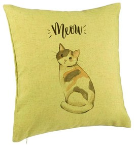 Perna Decorativa, Model Meow, 40x40 cm, Verde, Husa Detasabila, Burduf