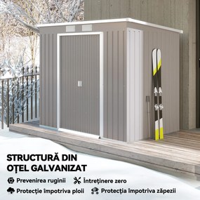 Outsunny Magazie de Grădină pentru Unelte cu Acoperiș Înclinat, Intrare Dublă și Prize de Aerisire, 213x130x172 cm, Gri | Aosom Romania