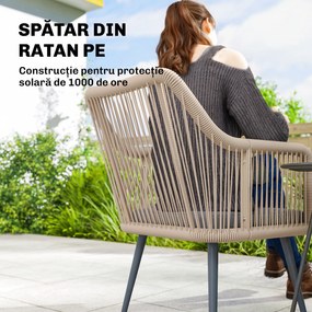 Outsunny Set 2 Scaune de Grădină din Ratan PE cu Perne Moi Lavabile și Brațe, Scaune pentru Dining Exterior din Oțel, pentru Terasă, Balcon, Grădină, Exterior, 54x65x80cm, Gri Închis | Aosom Romania