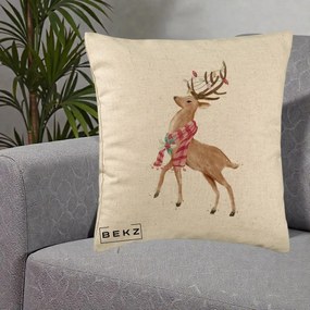 Perna Decorativa Renita cu Fular si Luminite, 40x40 cm, Bej, Husa Detasabila, Perna Inclusa, BEKZ®