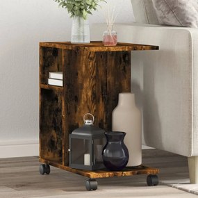 vidaXL Masă laterală cu roți stejar fumuriu 50x30x55 cm lemn compozit