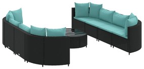 3308428 vidaXL Set mobilier de grădină cu perne, 9 piese, negru, poliratan