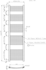 Novaservis - Radiator pentru baie tip scară, 648W/230V, 160x45 cm, alb, cu design rotunjit