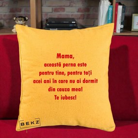 Cadou pentru Mama - Perna Personalizata Perna pentru Mama, 40x40 cm, Galben, Husa Detasabila, Perna Inclusa, BEKZ®