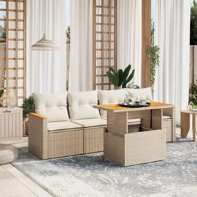 vidaXL Set canapele de grădină cu perne, 5 piese, bej, poliratan
