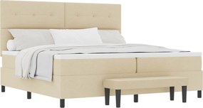 vidaXL Pat cu arcuri cu saltea cu headboard Crem 200 x 200 cm țesătură