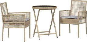 vidaXL Set Bistro de Grădină 3 pcs Bej poliratan