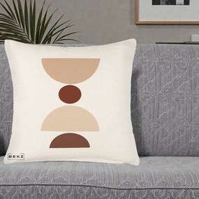 Perna Decorativa Geometric Boho Cerc si Boluri, 40x40 cm, Crem Reliefat, Husa Detasabila, Perna Inclusa, BEKZ®