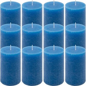 Set de lumânări rustice, 11,5 cm, Ø 6,8 cm, albastru, 12 buc