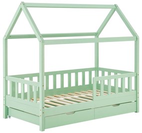 Patut Marli 90 x 200 cm cu 2 sertare si grilaj cu lamele - mentol
