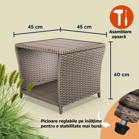 Măsuță auxiliară din poliratan ROCCO, 40x45x45cm, crem Casaria