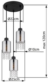 Lustră pe cablu Globo 15799-3H BACKEY 3xE27/40W/230V
