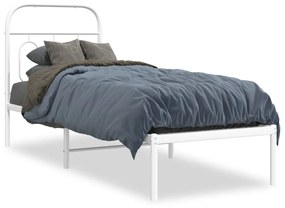 377156 vidaXL Cadru de pat metalic cu tăblie, alb, 75x190 cm