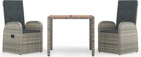 vidaXL Set mobilier de grădină cu perne, 3 piese, gri, poliratan