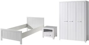 Set Mobilier Cameră Copii ERIK: Pat 90x200 cm, Dulap 3 Uși și Noptieră, Alb – Vipack
